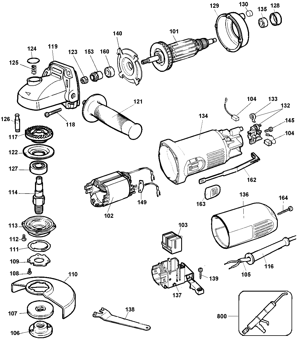 Default Diagram and Parts List for BWS22-QS Type 3 Black and Decker Grinder